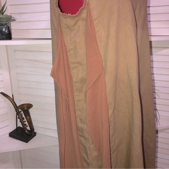 Vintage 70s hippie boho brown dark beige mini dress Sz L - Picture 5 of 8